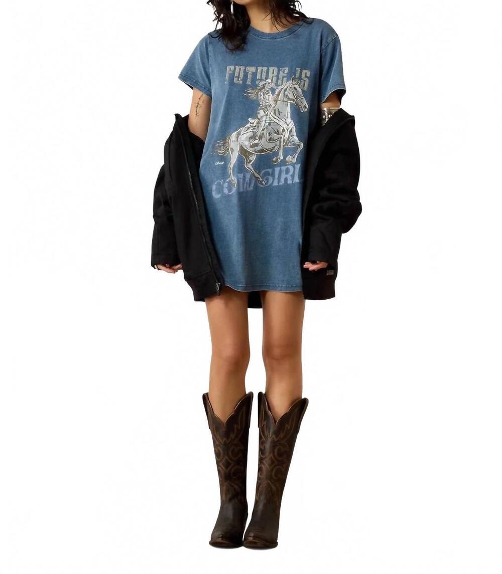 NEW ARIAT future is cowgirl t-shirt dress in light washed indigo